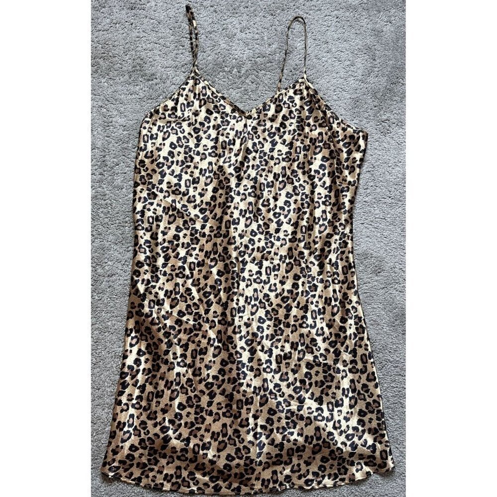 VTG Intimate Moods Cheetah Print Slip Nightgown Lingerie Dress Size L